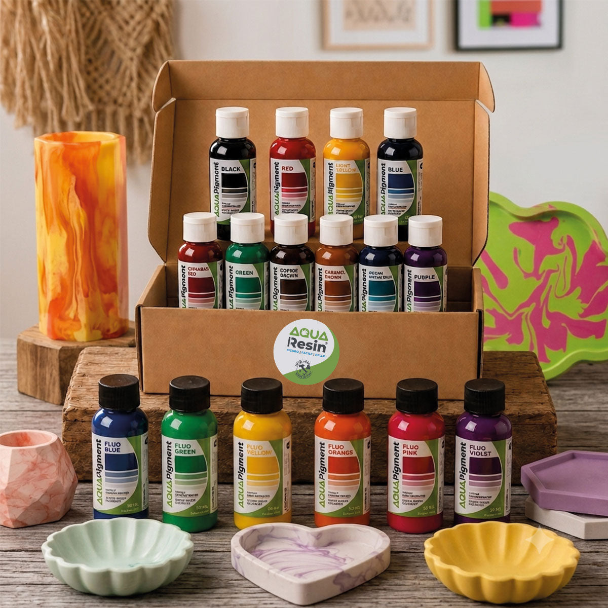 Aqua Pigment – Set Complet de 16 Couleurs pour Aqua Resin et Plâtre