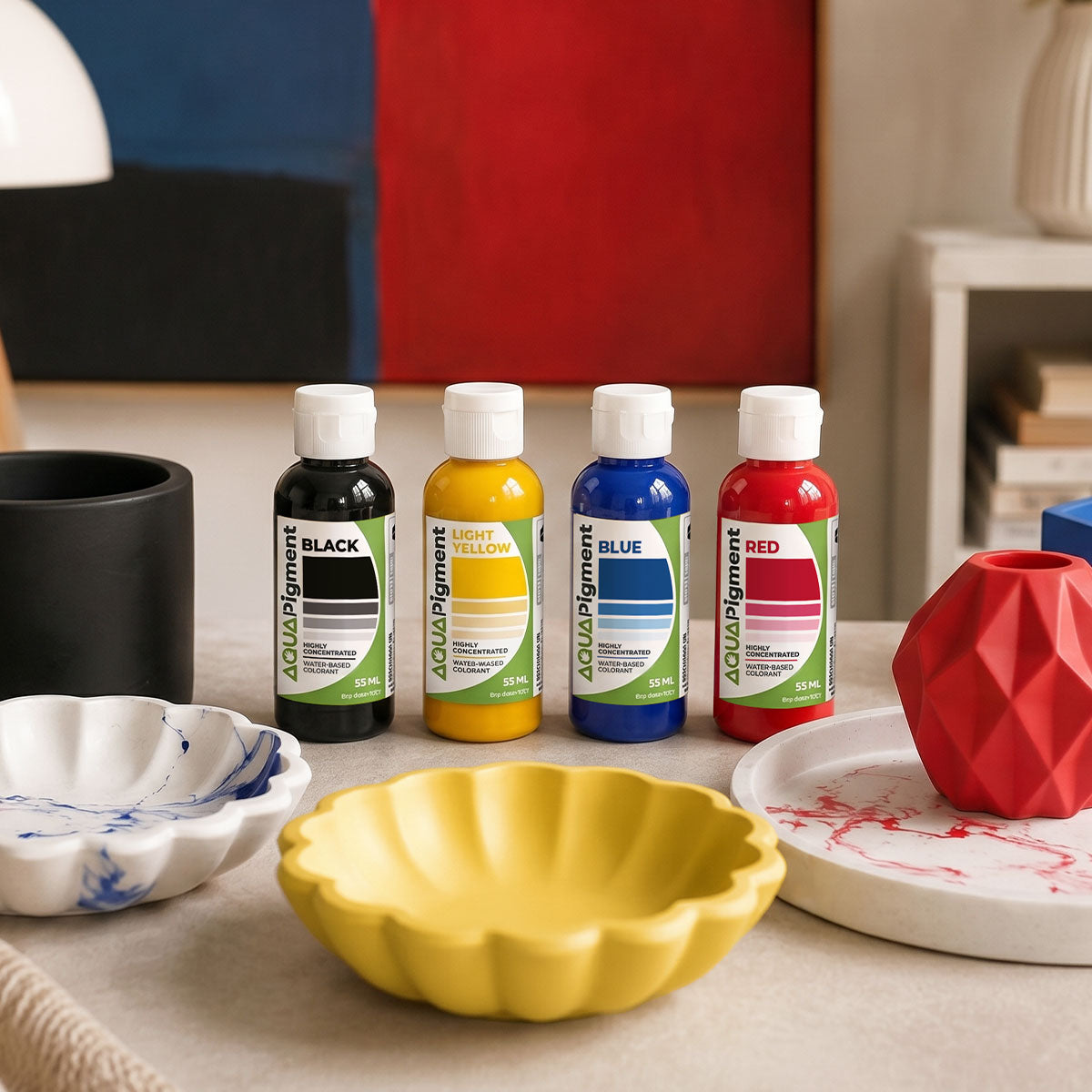 Aqua Pigment – Set de 4 Couleurs Primaires pour Aqua Resin et Plâtre