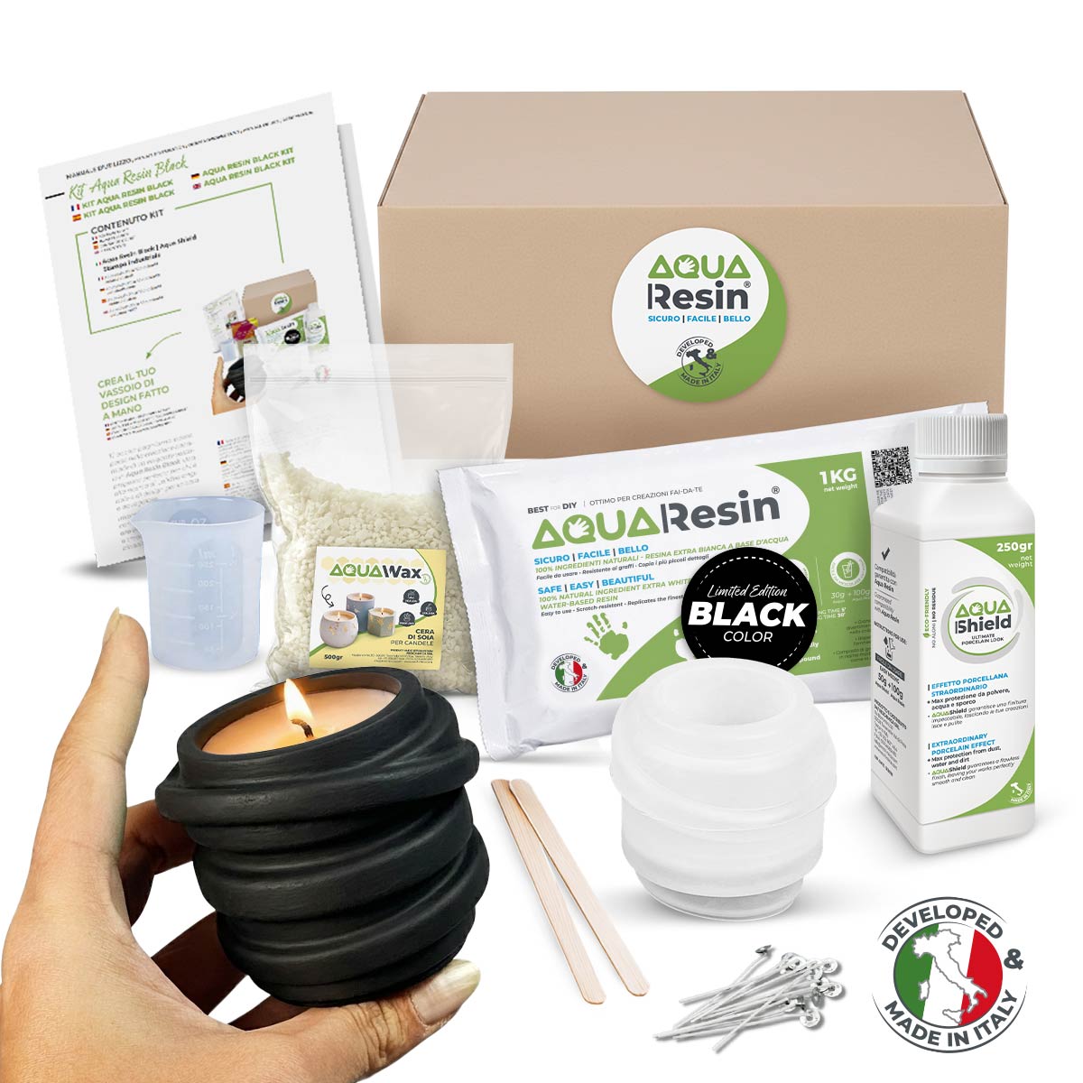 Aqua Resin Black Kit - Bougeoir Swirl et bougies