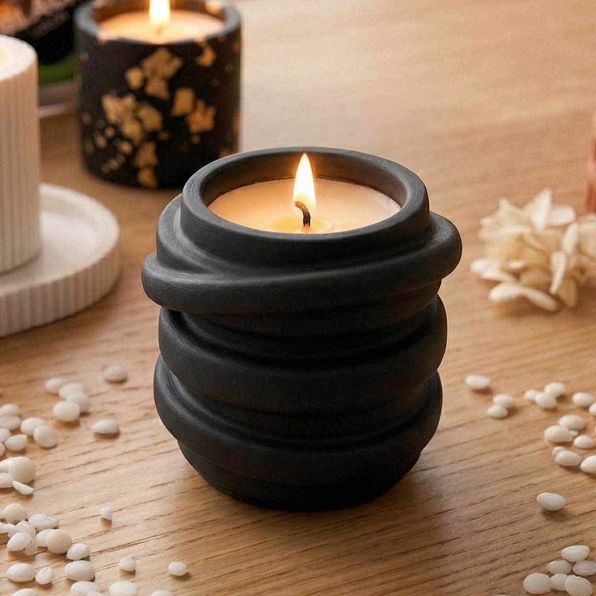 Aqua Resin Black Kit - Bougeoir Swirl et bougies