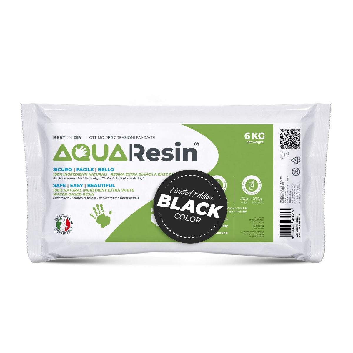 AQUA RESIN BLACK – Plâtre alpha pigmenté en noir absolu – naturel, non toxique et sûr