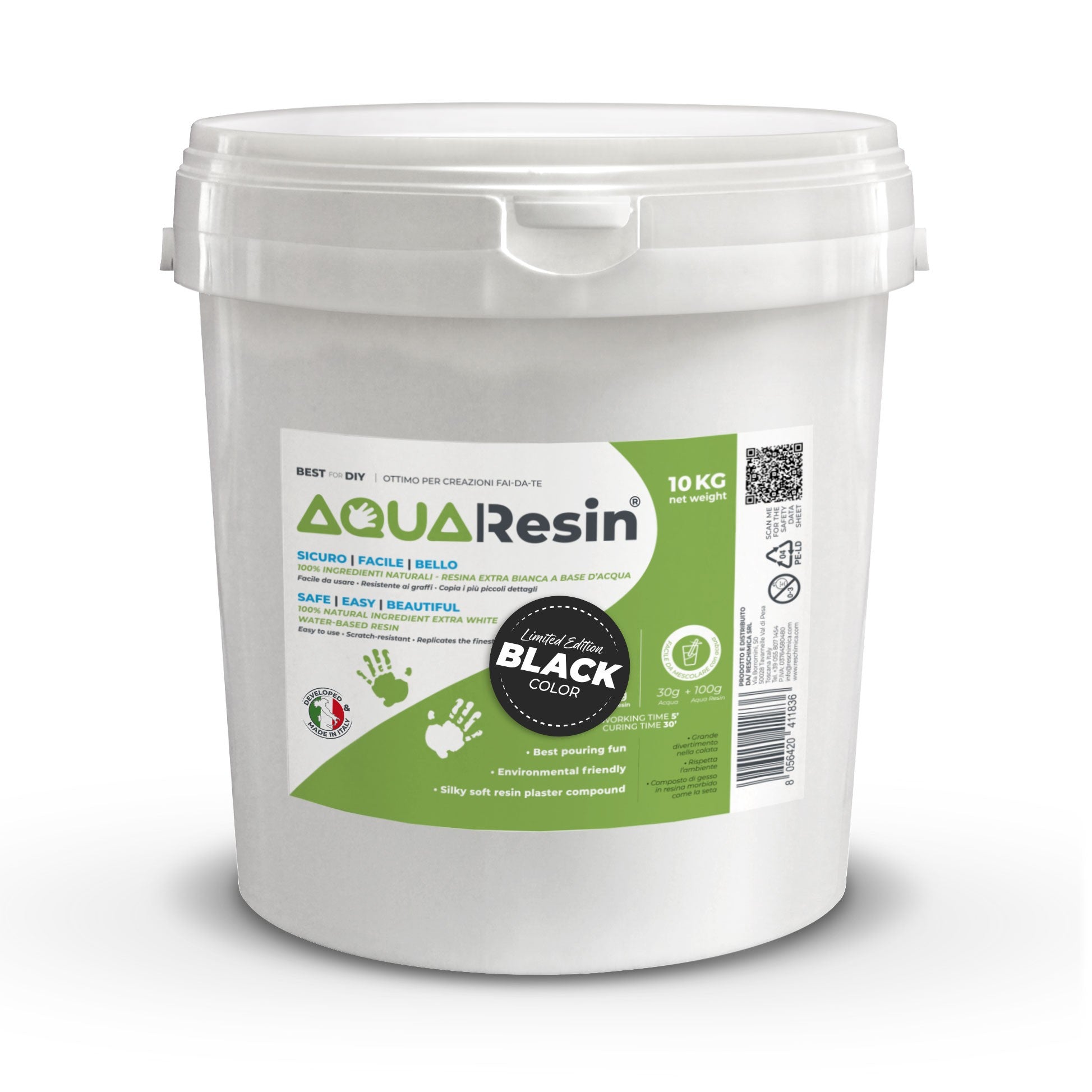 AQUA RESIN BLACK – Plâtre alpha pigmenté en noir absolu – naturel, non toxique et sûr