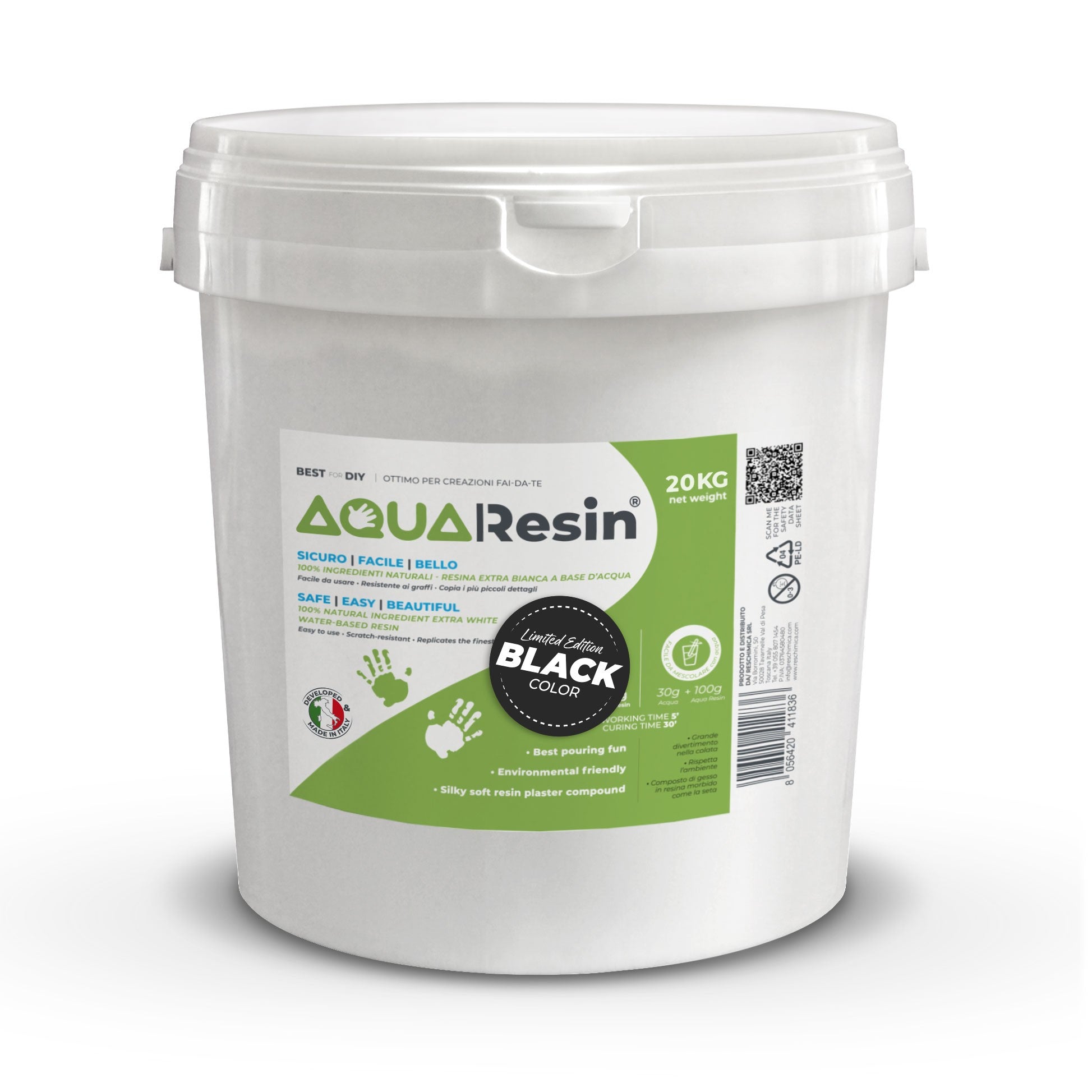 AQUA RESIN BLACK – Plâtre alpha pigmenté en noir absolu – naturel, non toxique et sûr
