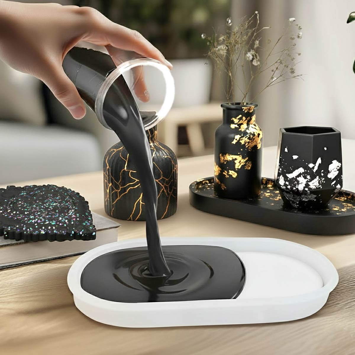 AQUA RESIN BLACK – Plâtre alpha pigmenté en noir absolu – naturel, non toxique et sûr