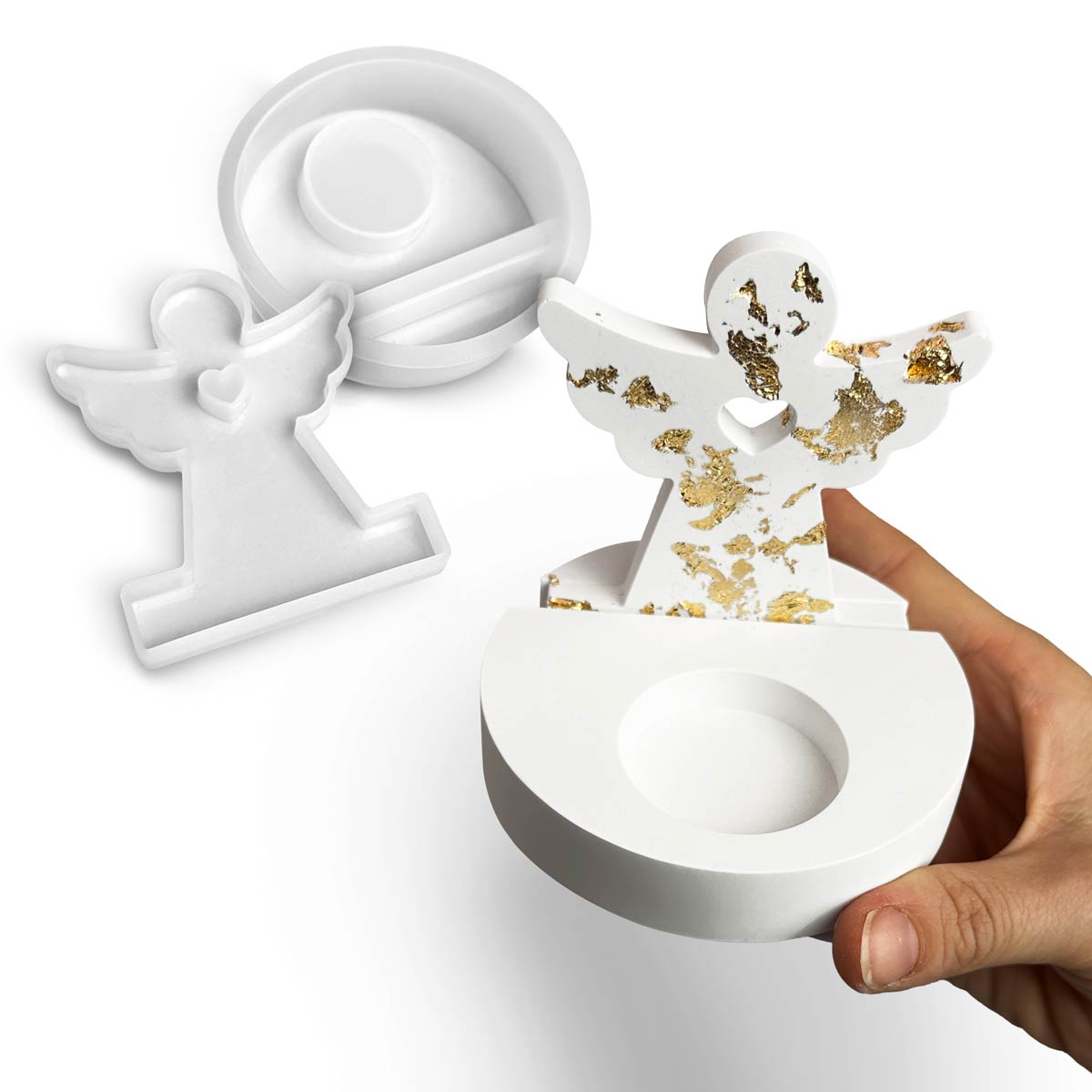Stampo in silicone Angelo in due pezzi per portacandele natalizi, decorazioni da appendere e bomboniere in Aqua Resin