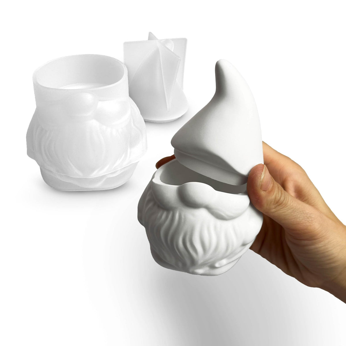 Stampo in silicone Gnomo natalizio per portagioie e portacandele in Aqua Resin, effetto porcellana